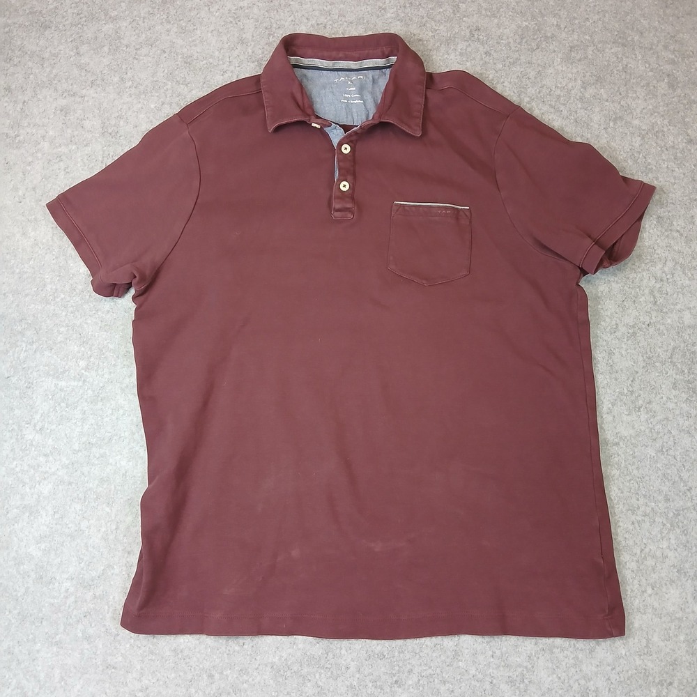 Tahari Polo Shirt Mens XL Burgundy Red‎ Short Sleeve Cotton Pocket Casual